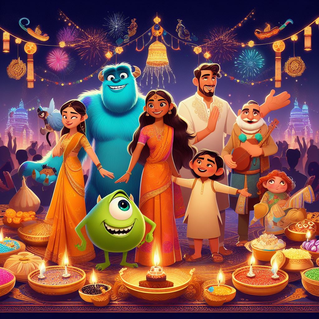 Diwali AI Images Disney pixar style